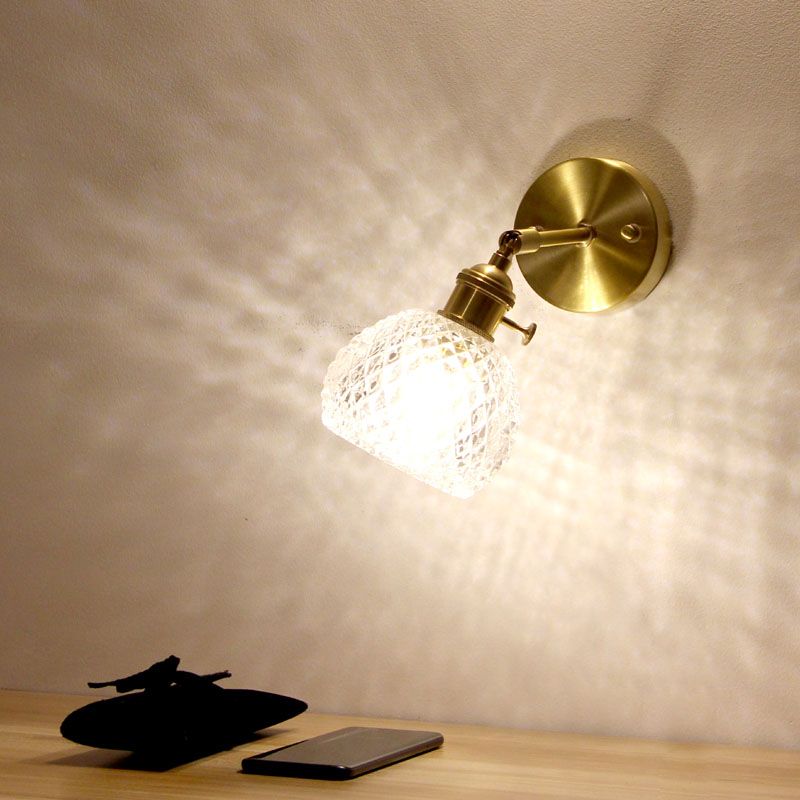 Halbball-Schlafzimmer Wand Leselampe einfaches Gitterglas 1-Licht goldene Wandmontage Licht