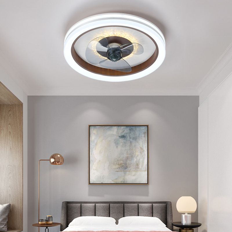Einfachheit runde LED -Deckenventilator Acryl Schlafzimmer Halbflush -Leuchte mit 3 Klingen