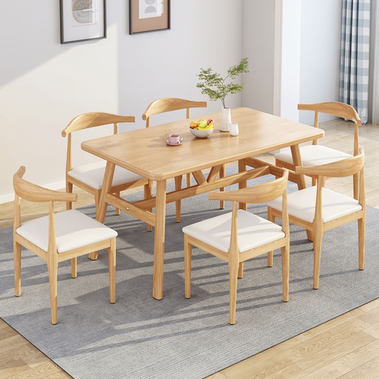 Rectangle Dining Table Trestle Base Dining Table in Walnut and Natural