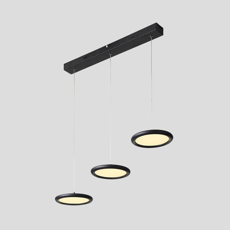 Black/White Thin Disc Multi-Light Pendant Minimal 3 Lights Acrylic Hanging Ceiling Light in Warm/White Light over Kitchen Dinette