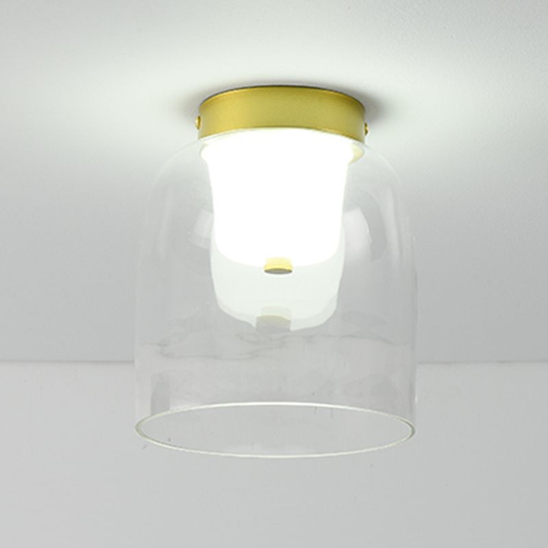 Modern Metal Flush Mount Geometric Shape Ceiling Lamp with Glass Shade for Living Room