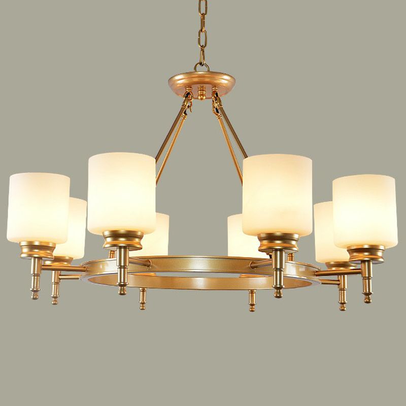 Retro Cylinder Shaped Chandelier Light Opal Glass Pendant Light Fixture for Living Room