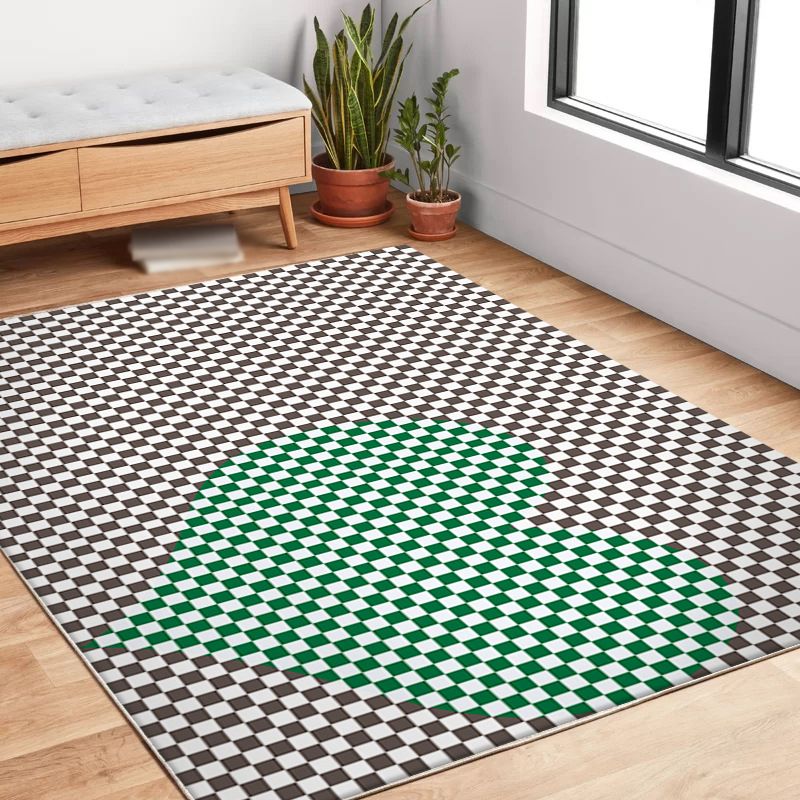 Green Modern Carpet Polyester Grid Carpet Stain Resistant Carpet for Living Room