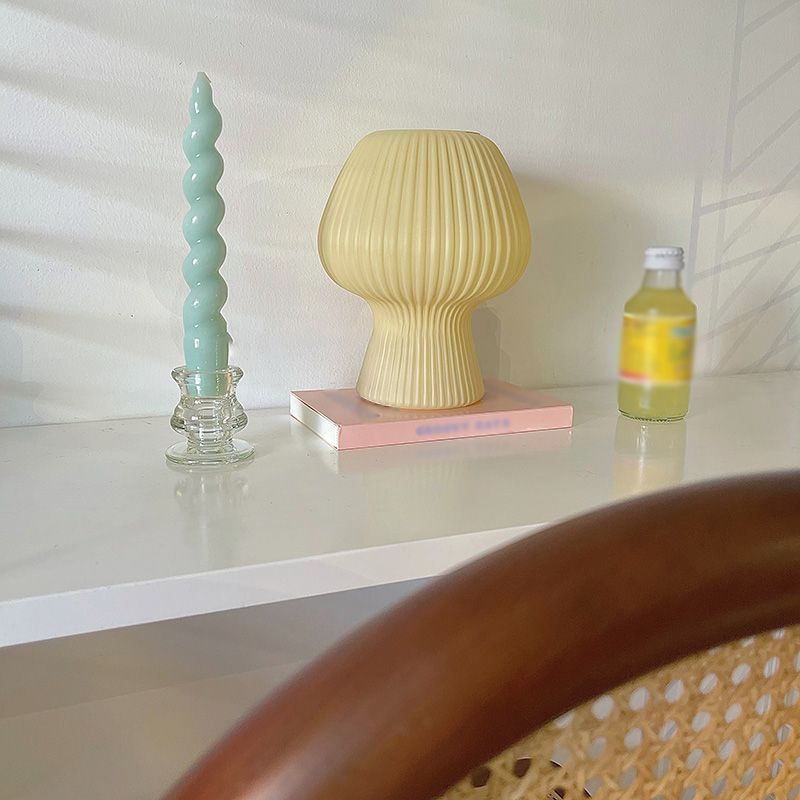 Macaron Torchiere Shaped Night Lamp Ribbed Glass 1-Light Bedroom Table Light