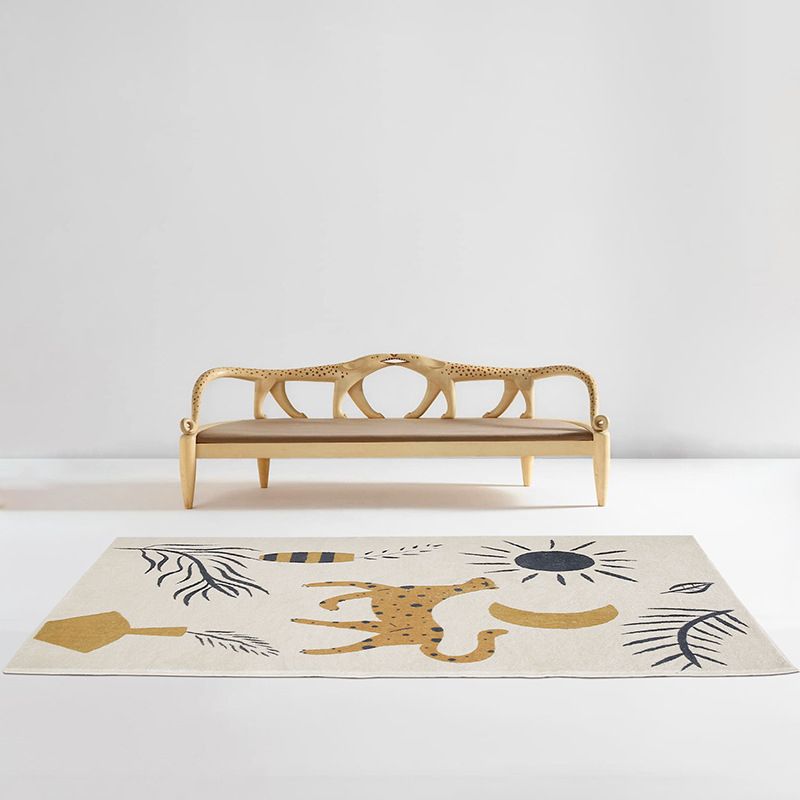 Beige Animal Carpet Polyester Modern Carpet Washable Carpet for Living Room