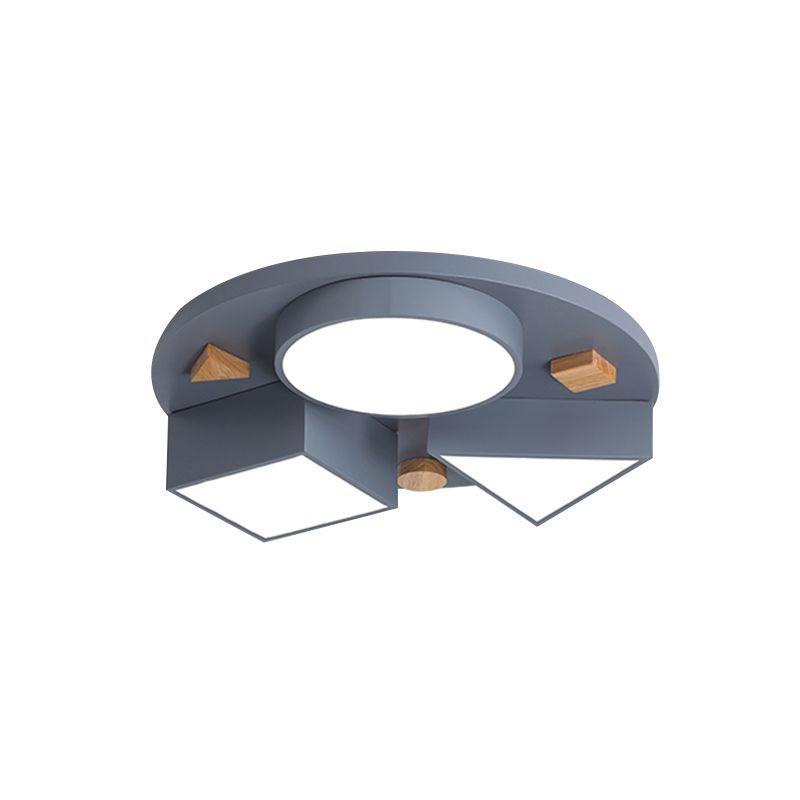 16"/26" W Geometry Bedroom Ceiling Flush Iron LED Modernist Flush Mounted Light in Grey/Grey and Blue