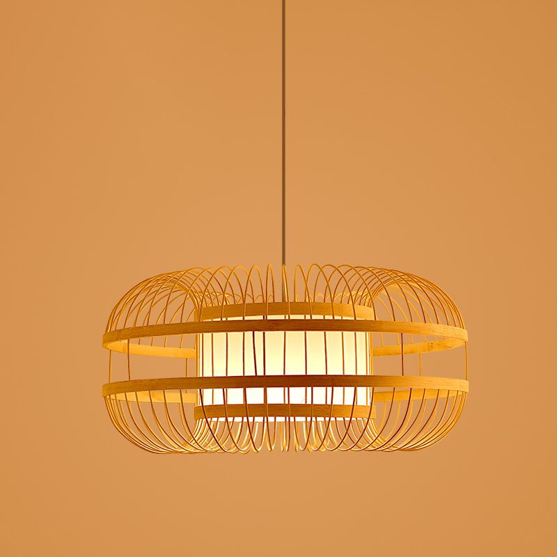 Chinese Style Bamboo Pendant Light Geometric Hanging Pendant for Restaurant