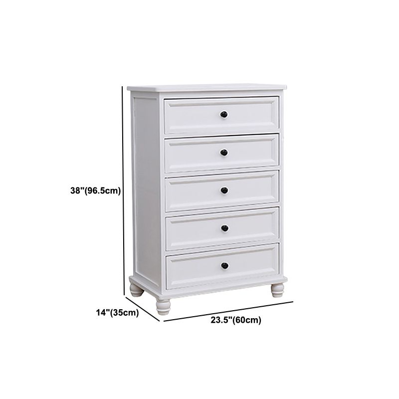 Contemporary White Accent Chest with Drawers and Solid Wood Bun Feet