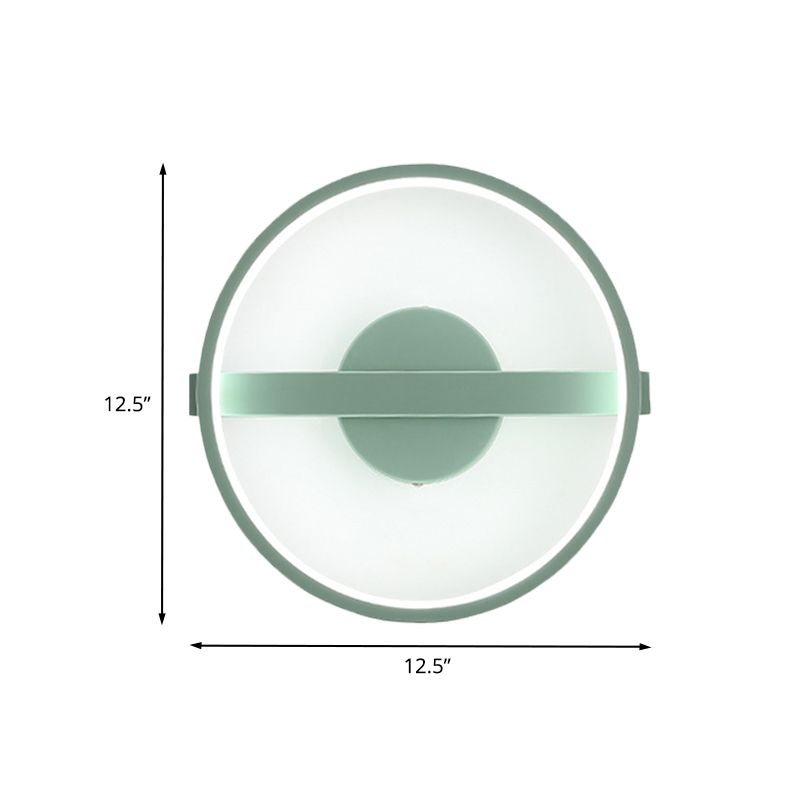 Green Round Sconce Light Minimalist LED Acrylic Wall Lamp Fixture in White/Warm Light, 12.5"/16.5" Dia