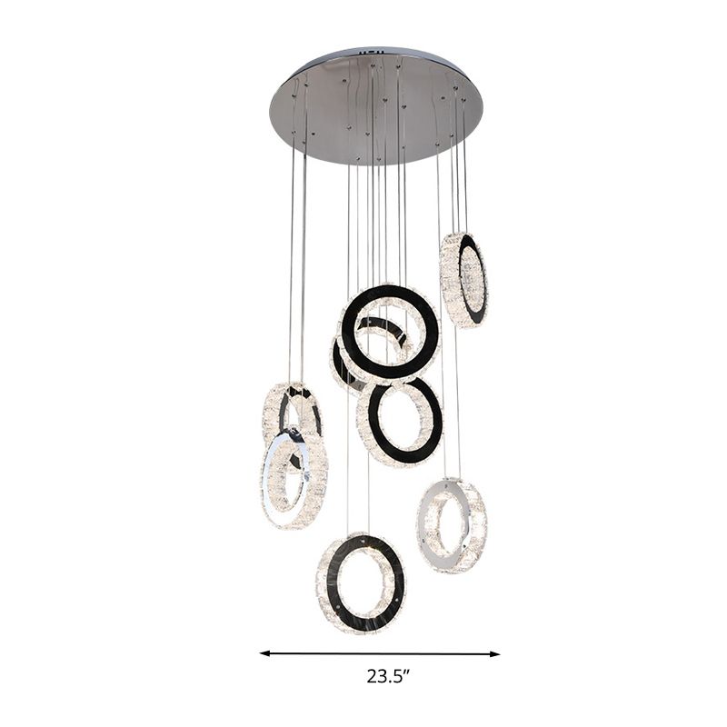 Ring Crystal Cluster Pendant Minimalist LED Black Down Lighting for Living Room