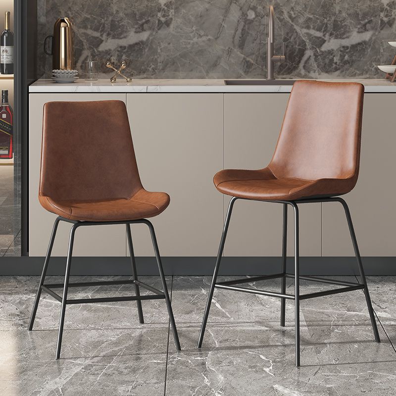 Leather Contemporary Counter & Bar Stools Matte Finish Indoor Stools with Metal Frame