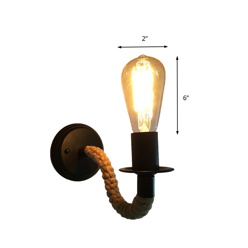 Éclairage d'applications du couloir de bulbe exposé avec une corde industrielle incurvée et un éclairage mural noir à un bras incurvé 1