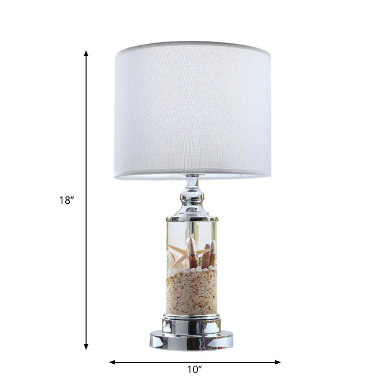 Lampada da tavolo da notte in metallo a 1 luce Antique in stile antico bianco Base da letto Base Base Light con tonalità in tessuto tamburo