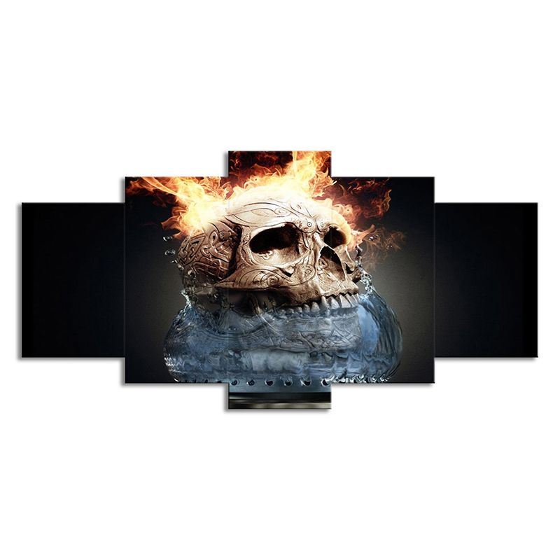 Grey Flames and Skull Canvas Print Multi-Piece Wall Art Decor for House Interior