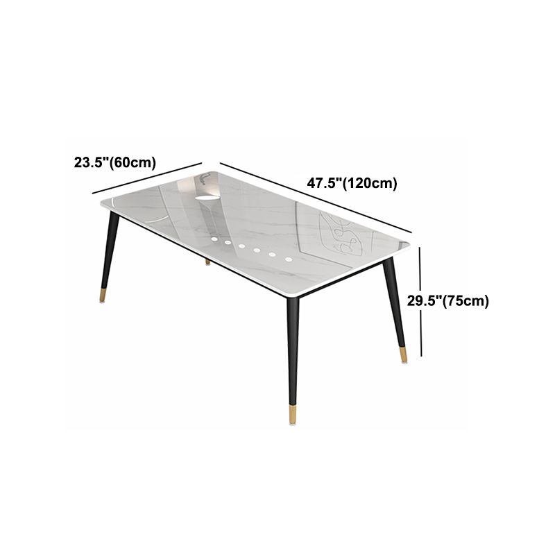 Mesa blanca industrial para restaurante Mesa de comedor rectangular con 4 patas de metal