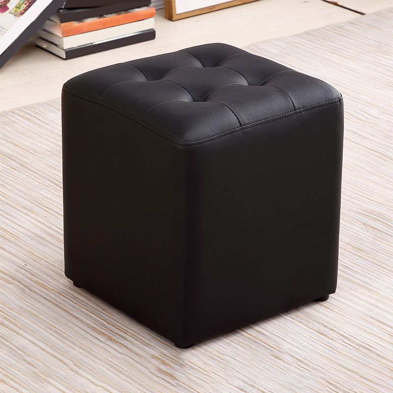 Modern Ottoman Cube Tufted Solid Color Leather Ottoman in Living Room