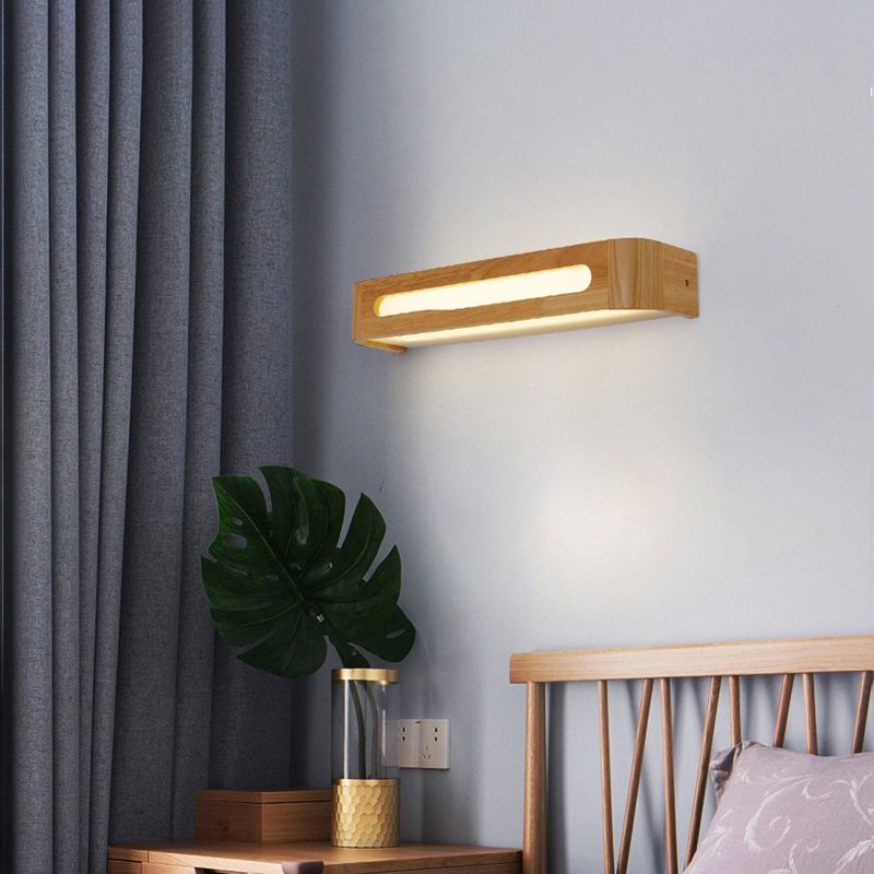 Square Shape Wood Wall Sconce Modern Style 1-Light Mirror Wall Light Fixtures in Brown