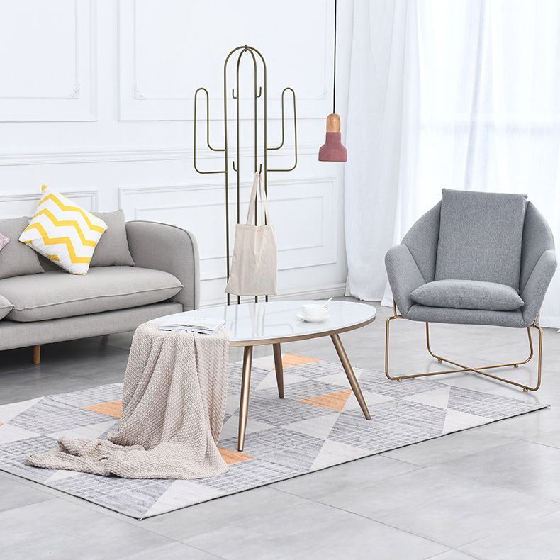 White Oval Stone Top Coffee Table with 4 Iron Legs Single Coffee Table