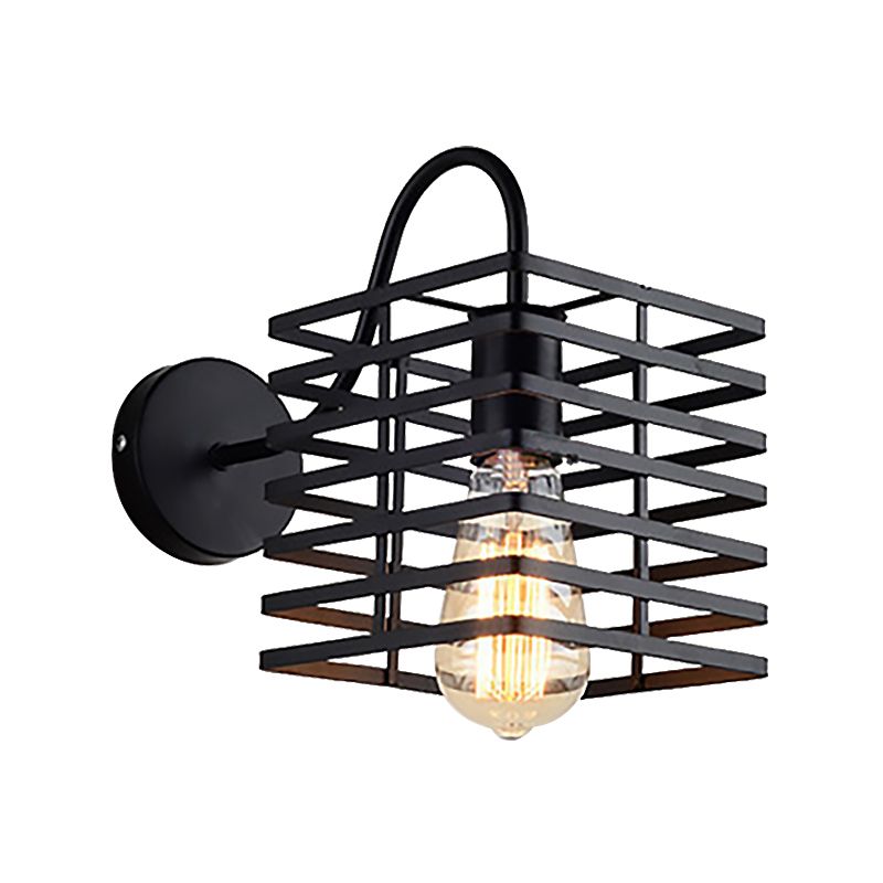 Rahmen quadratische Metallwandbeleuchtung Retro Industrial 1 Glühbirnen Wohnzimmer Lampe in Schwarz