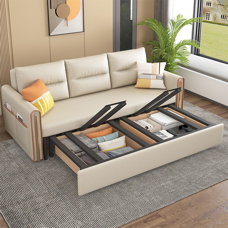 Beige 31.49" Wide Sofa Bed Glam Faux leather Sleeper Sofa with Pillow Included