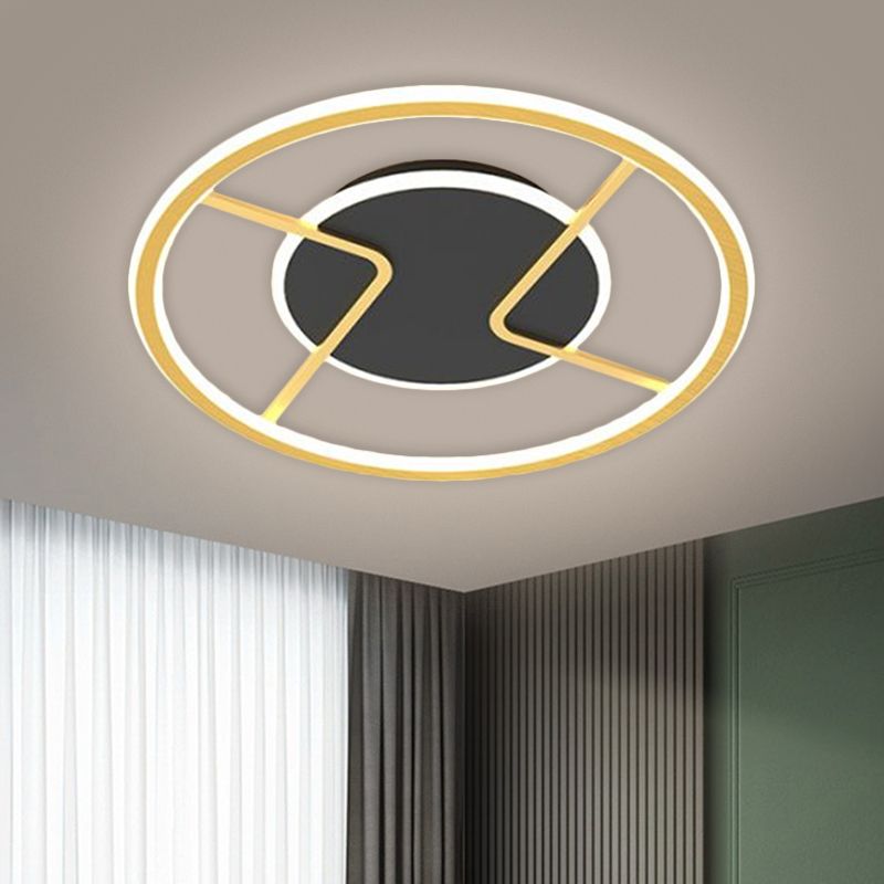 Circular Ceiling Light Fixture Minimalism Acrylic LED Black Flush Mounted Lighting, 16"/19.5" Width