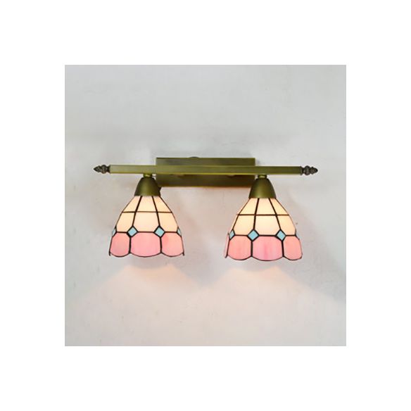 Stained Glass Domed Wall Lighting Tiffany Style 2 Heads Wall Sconce Light in Yellow/Pink/Green/Blue for Bedroom