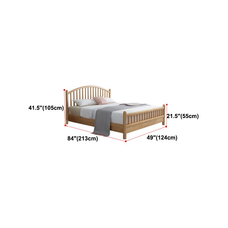 Scandinavian Natural Rubberwood Bed with Arched Slat Headboard