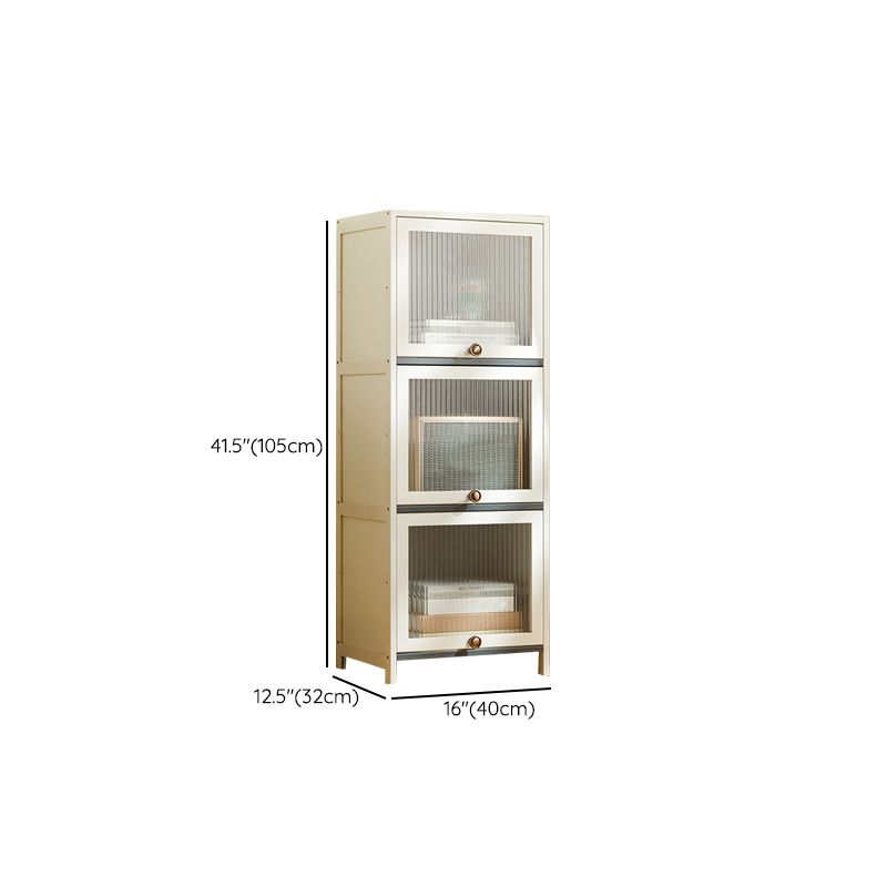 Contemporary Bamboo Accent Cabinet in White 12.6" D Chest with Glass Paned