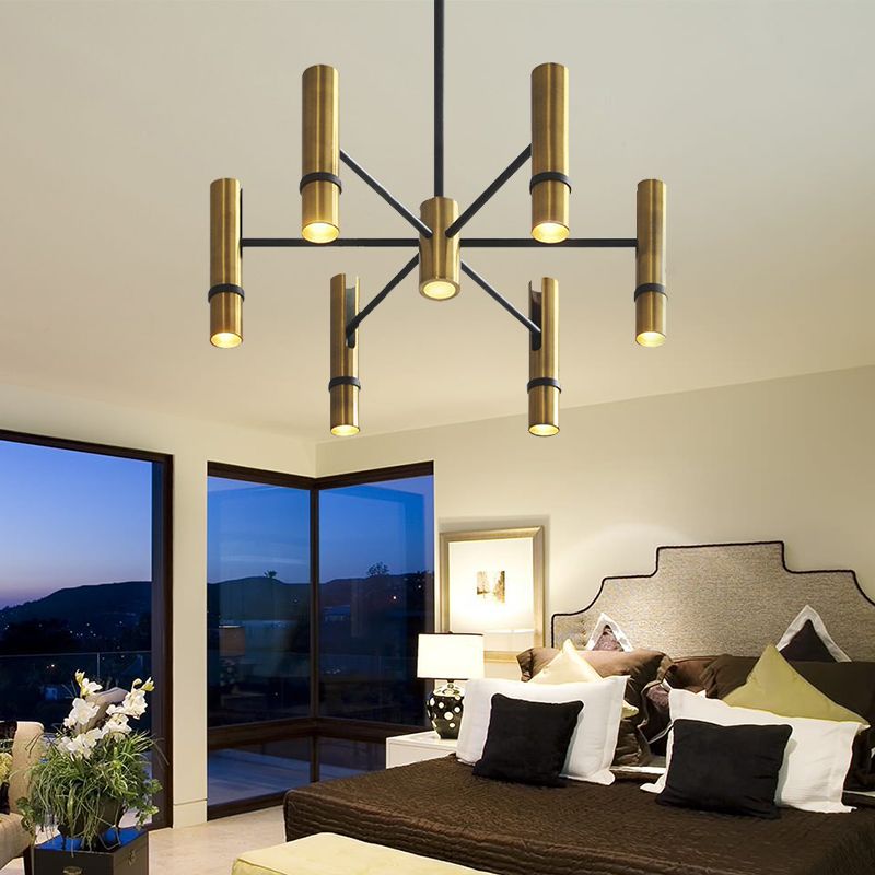 Messingzylinder Deckendecke Kronleuchter leichte postmoderne 6/8 -Lichter Metall Hanging Leuchte für Esszimmer