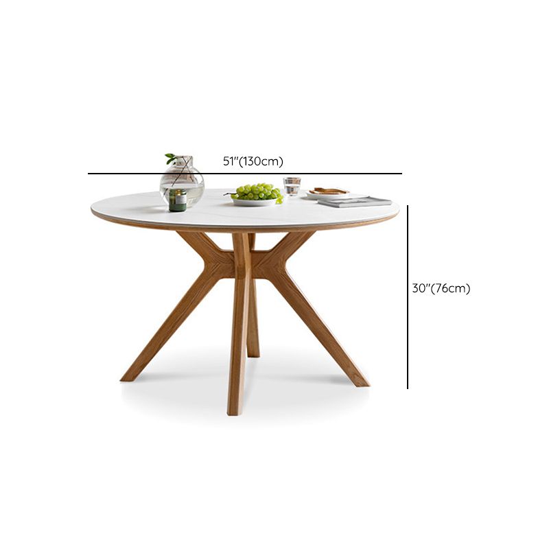 Modern White Stone Top Wood Base Space Saving Dining Table for 6 People