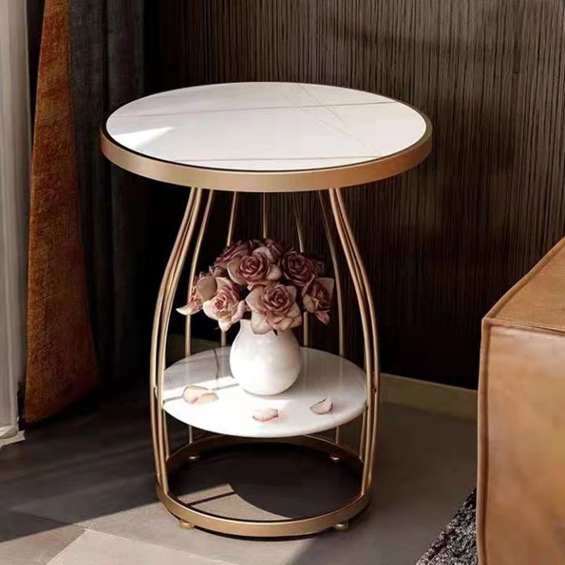 24.8 inch Tall Frame Metal Side Table with Shelf Glam Side End Table