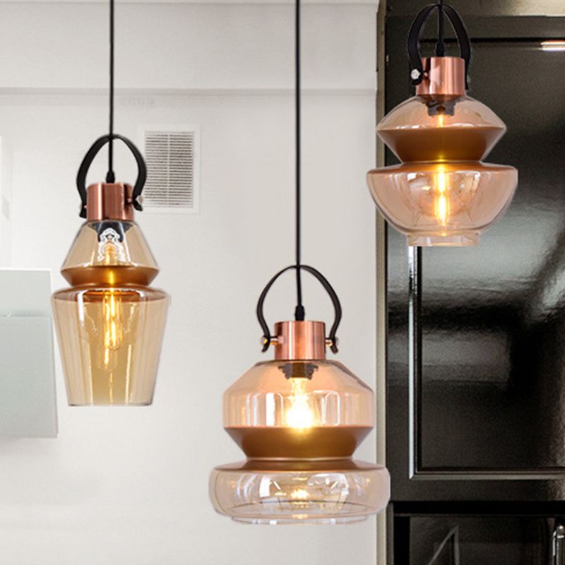 Copper Urn Pendant Lighting Fixture Modern 1 Head Clear Glass Hanging Lamp, 6.5"/8"/10" Wide
