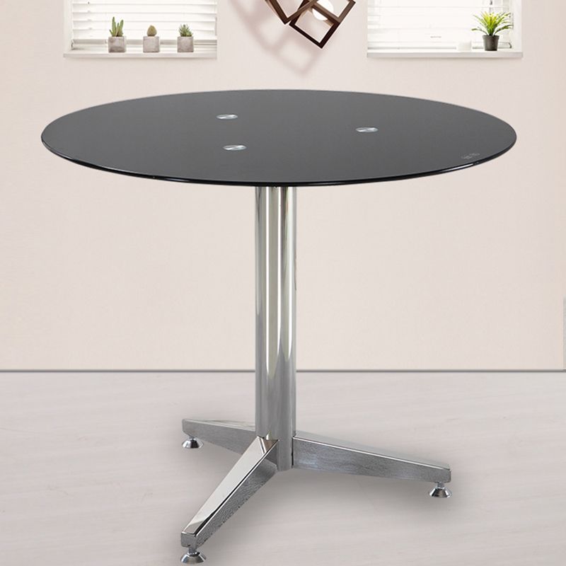 Modern Round Dining Room Table Tempered Glass Table with Pedestal Base