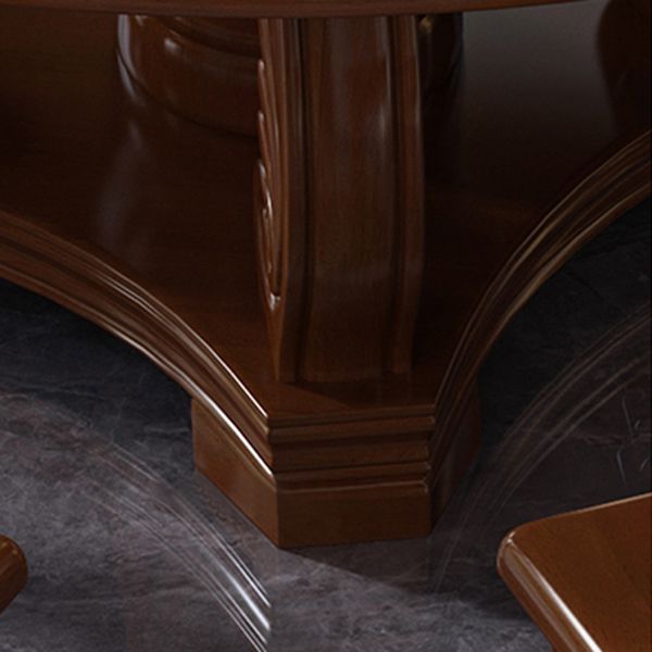 Round Solid Wood Dining Table Modern Turntable Furniture with Pedestal Base