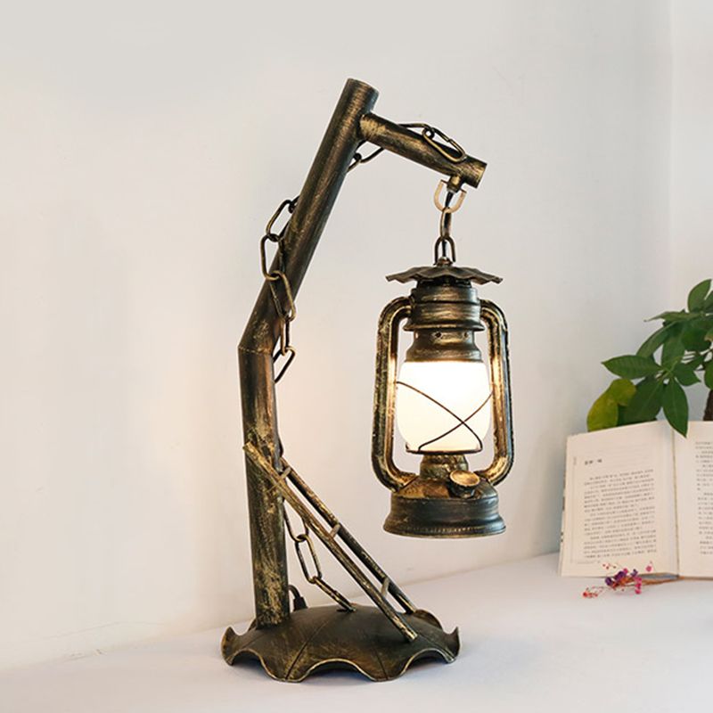 Lampada da tavolo in vetro opale Vintage 1 scrivania camera da letto in ottone con braccio angolato in metallo