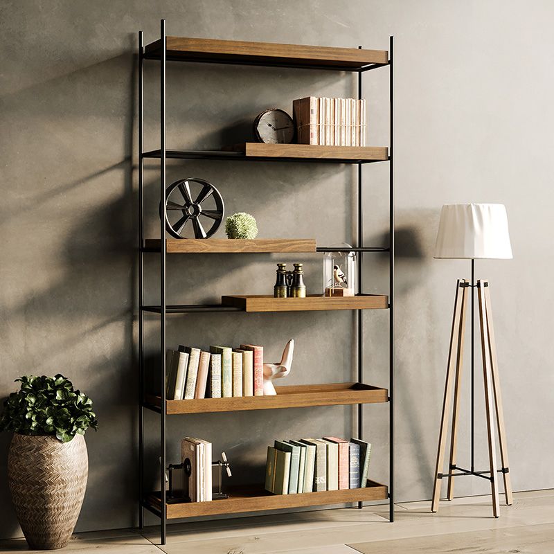 Contemporary Wooden Bookshelf Open Back Etagere Bookcase with Shelves