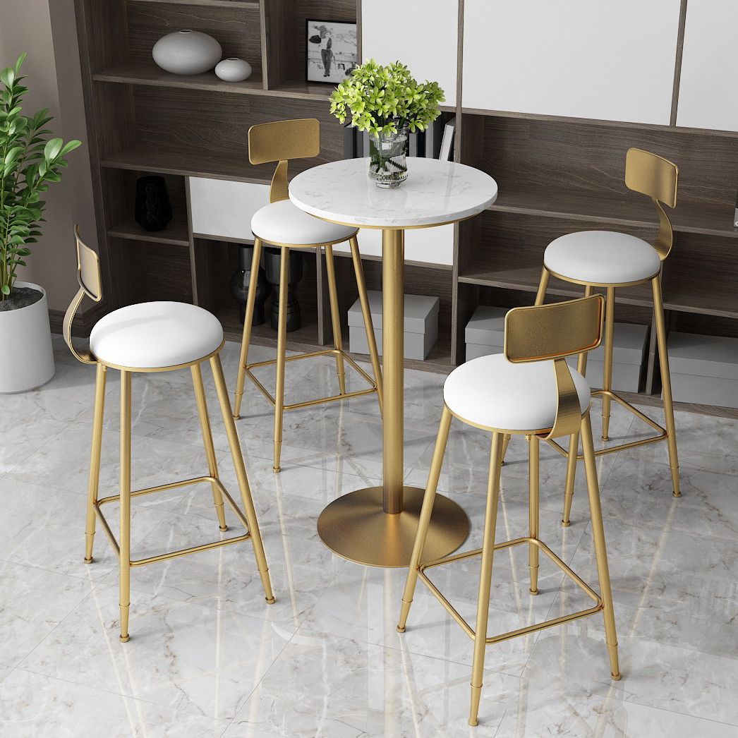 Faux Marble Bar Wine Table Glam Pedestal Pub Table with Metal Base