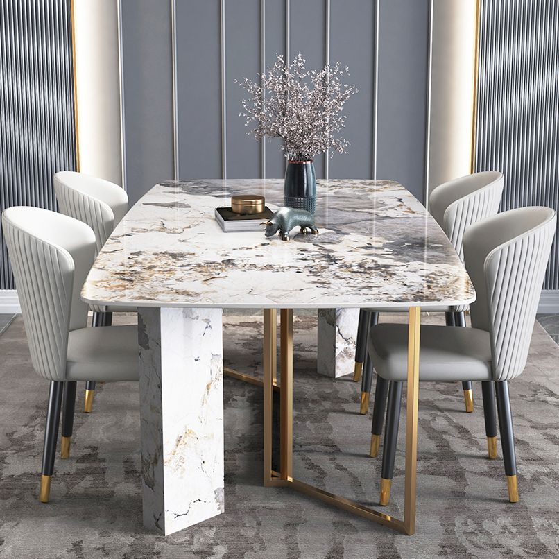 Traditional Luxury Dining Table Rectangle Sintered Stone Dining Table with Gold Frame for Home