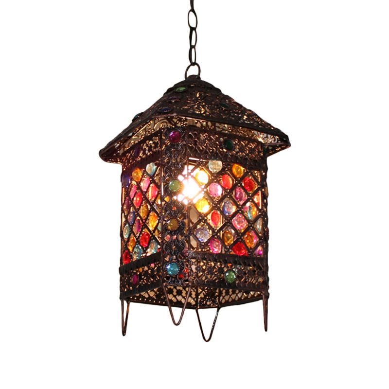 1 ampoule suspendue suspendue Light Bohemian House Metal Suspension Lampe en bronze pour salle à manger