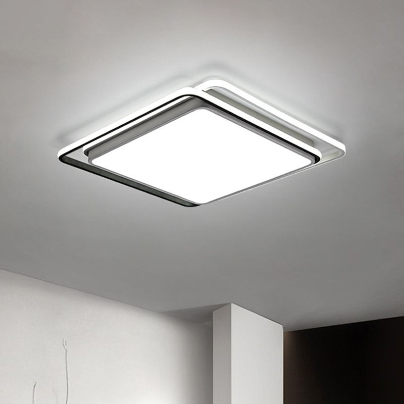 Square Acrylic Ceiling Flush Mount Minimalist Black/White LED Flushmount Lighting in Warm/White/3 Color Light for Hotel