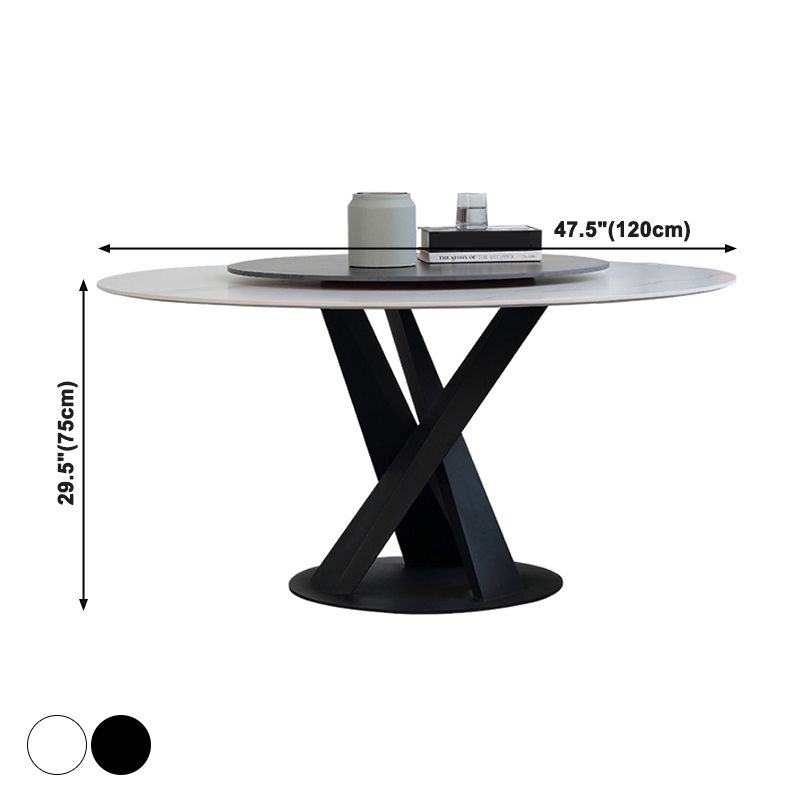 Hedendaagse ronde eettafel gesinterde stenen tafel met zwarte voetstukbasis, 47.2 "l x 27.6" w x 30 "h