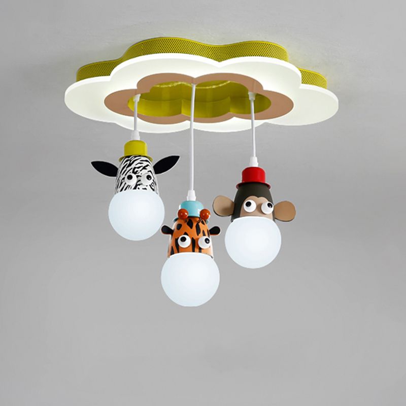 Lampada a soffitto a soffitto a testa animale metallica per bambini Bambini Sospensione bianca con baldacchino a forma di nuvola