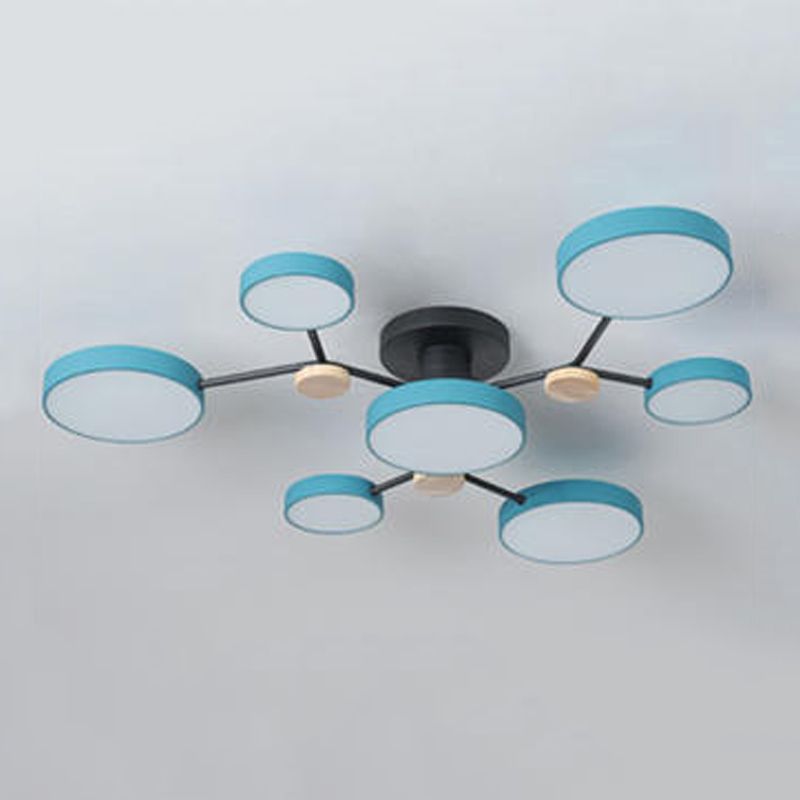 Multi Light Circle Ceiling Lamp Modern Macaron Style Metal Ceiling Lighting for Bedroom