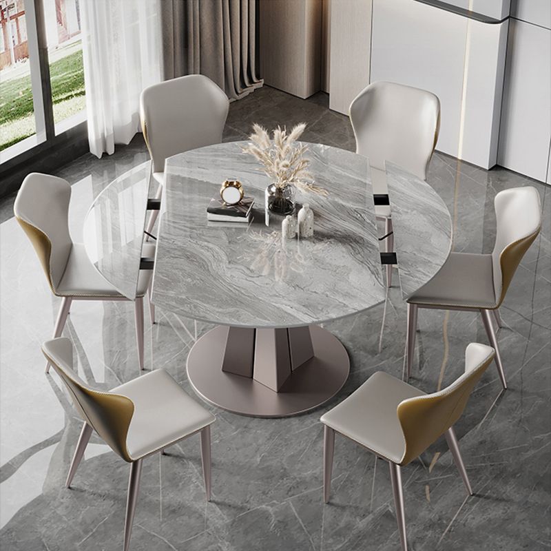 Modern Stainless Steel Base Pedestal Dining Table Extendable Dinner Table for Home