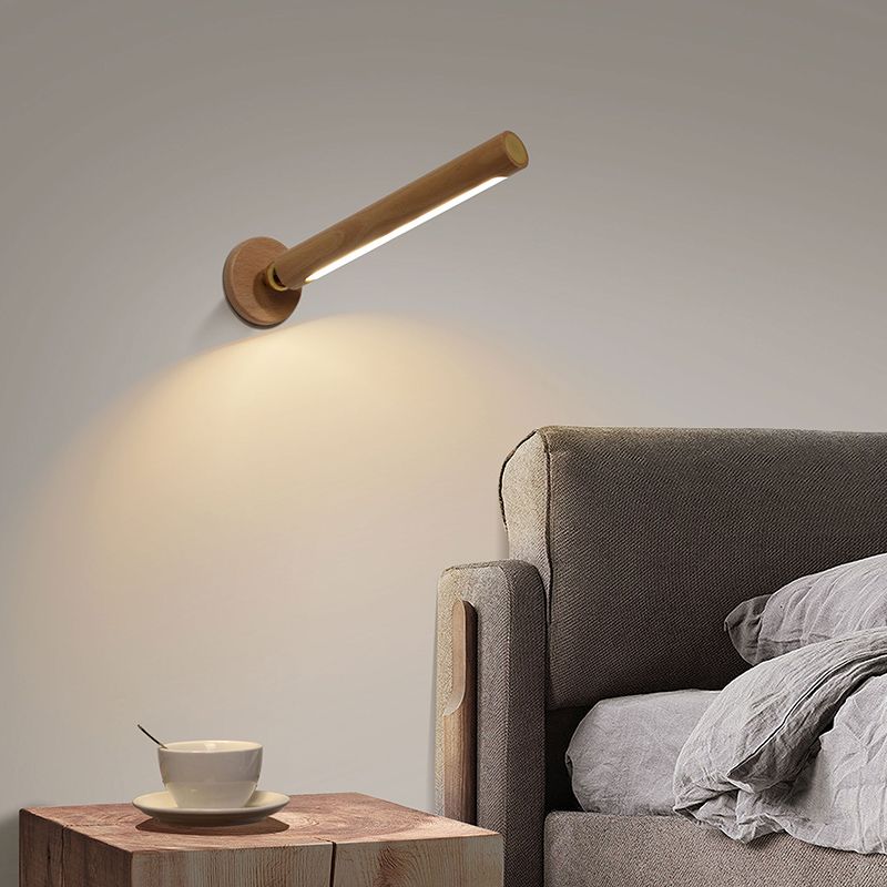 Lámpara de pared LED de dormitorio nórdico ángulo de madera ajustable Luz de madera para la cama