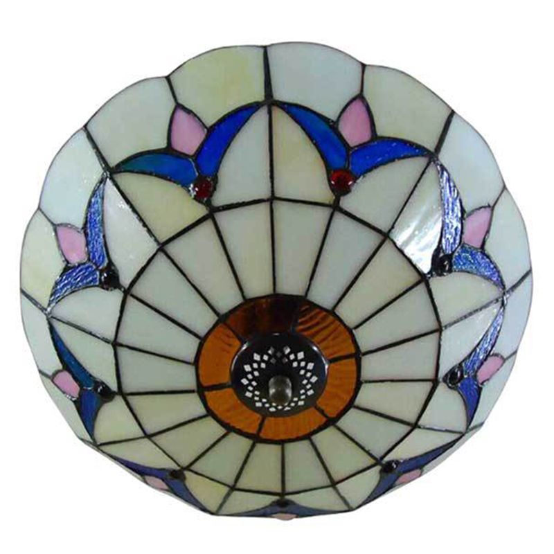 Baroque Multicolored Flush Mount Lamp Bowl Shape Glass Ceiling Mount Light Fixture