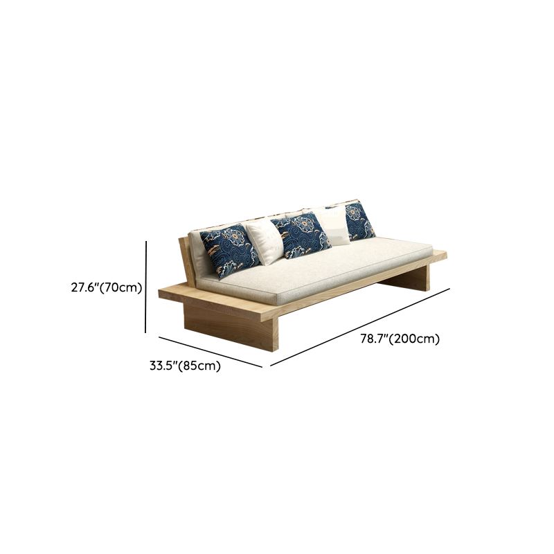 Tropical Solid Wood Frame Sofa Beige Linen Cushion Sofa with Pillows
