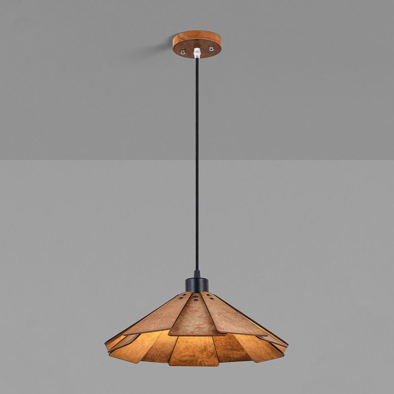 Nordic Wood Hanging Ceiling Light Modern Cone Suspension Lighting with 1 Light