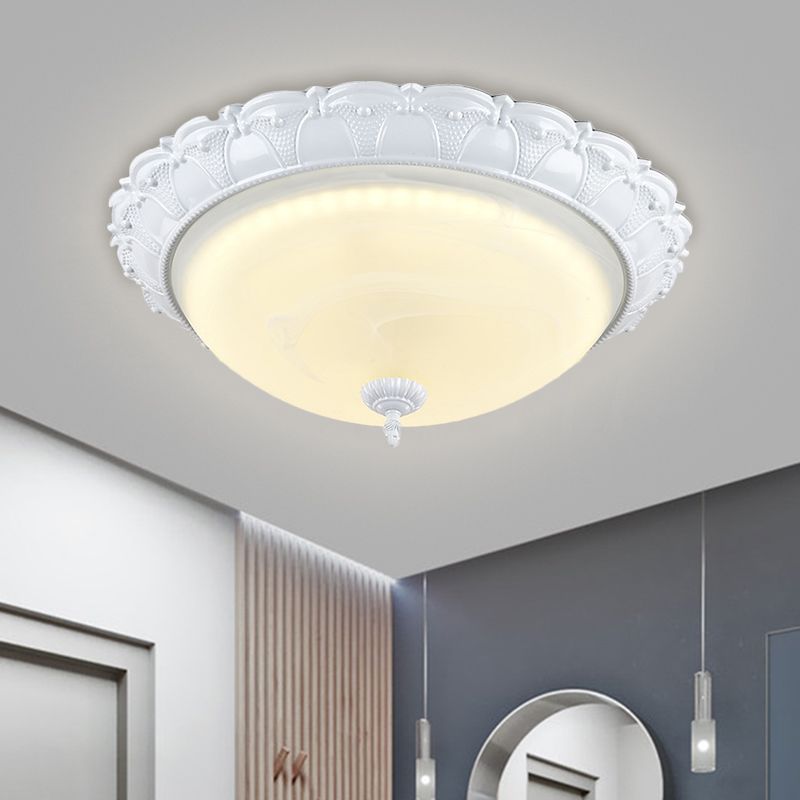 LED Domed Flush Lighting Cottage White Frosted Glass Ceiling Mounted Fixture in Warm/White Light, 16"/20.5" Width