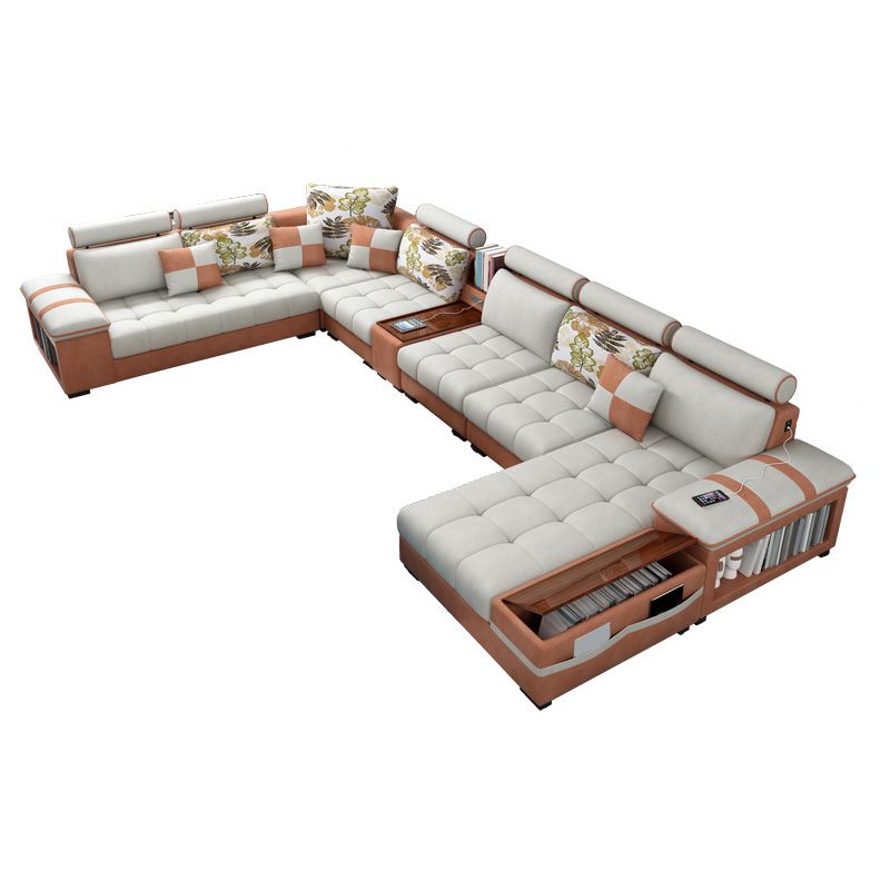 Contemporary Cotton Blend and Faux Leather Furniture Sectionals